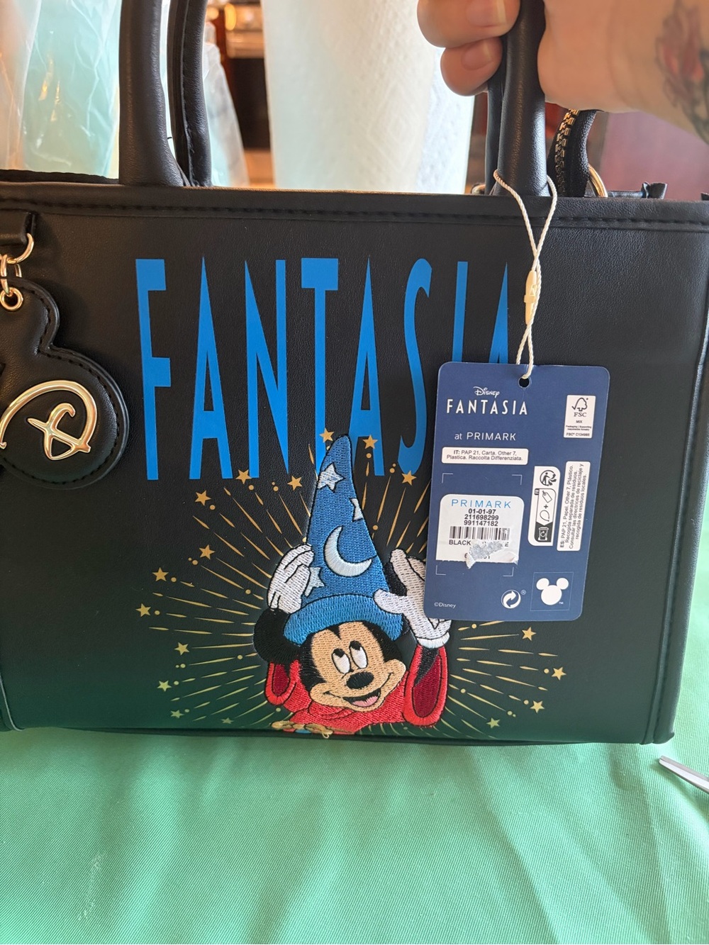 Primark Black Fantasia Mickey Tote with Blue Lettering and Red Accents